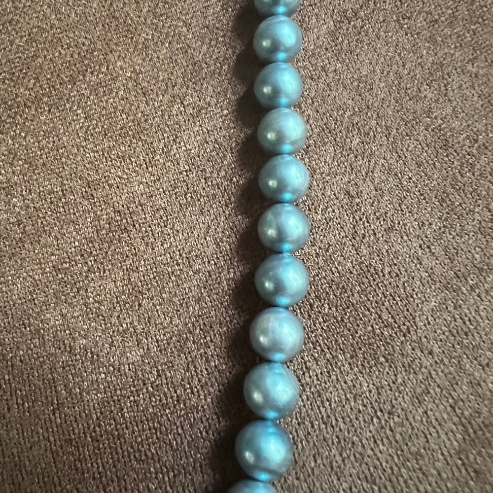 Vintage Blue Glass Pearl Strand Necklace 30 Inch Mermaidcore - Picture 3 of 5